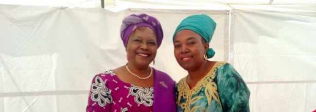 Minister of Religious Affairs and National Guidance Rev. Godfridah Sumaili with Chilanga aspiring parliamentary candidate Maria Langa at the UCZ Sunday service